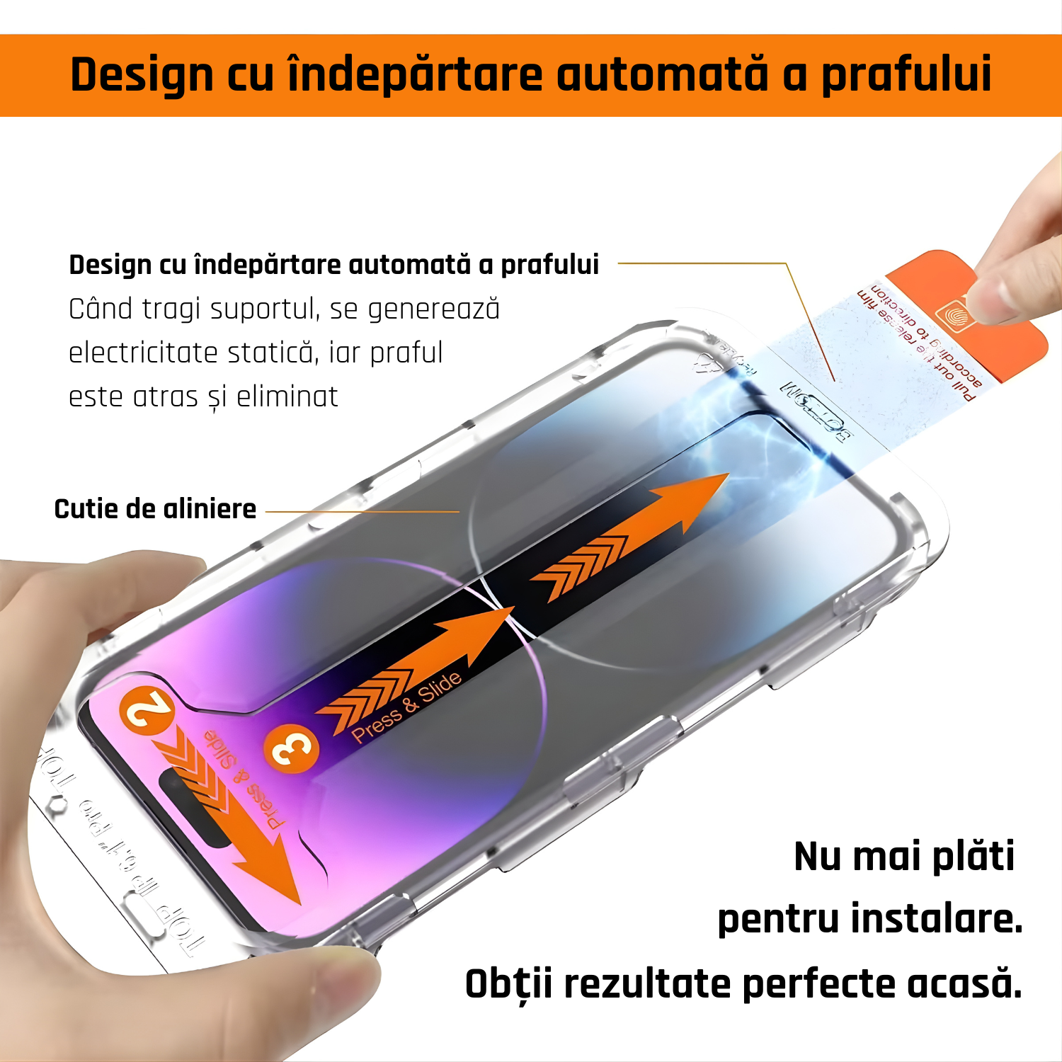 Folie Sticlă iPhone, 9H, Transparentă, cu Dispozitiv de Aliniere