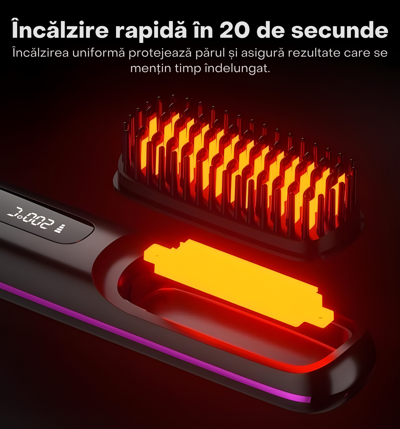 Perie Electrica de Indreptat Parul Wireless, 3000mAh, Incarcare USB-C, Portabila